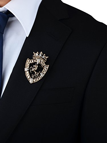 Image of Vintage Gold Tone Crown Horse Pin Brooch Retro Crystal Shield Badge Lapel Pin For Men Women