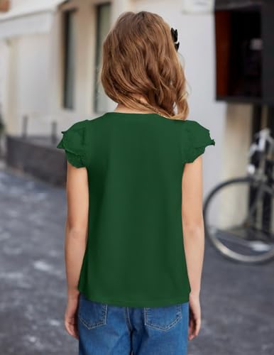 Image of Arshiner Girls Shirts Short Sleeve Square Neck Summer Lace Openwork Pleated Tops Blouse Tunic