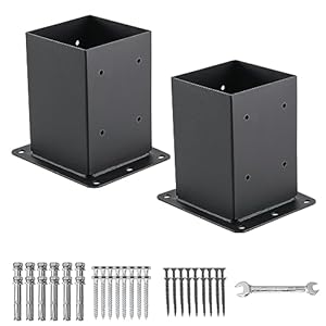 4×4 Post Base 2 Pcs, (Inner Size 3.6×3.6) Post Anchors, 13GA Thick Solid Steel & Black Powder Coated,Deck Post Brackets Support Deck Base Plate Pergola Brackets Fence Kit Mailbox Mount