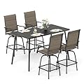 Sophia & William Outdoor Bar Set, Patio Bar Table and Chairs Set, Bar Height Patio Set - 4 x Swivel Bar Chairs(Brown-Padded), 1 x Rectangular Bar Table(Black)