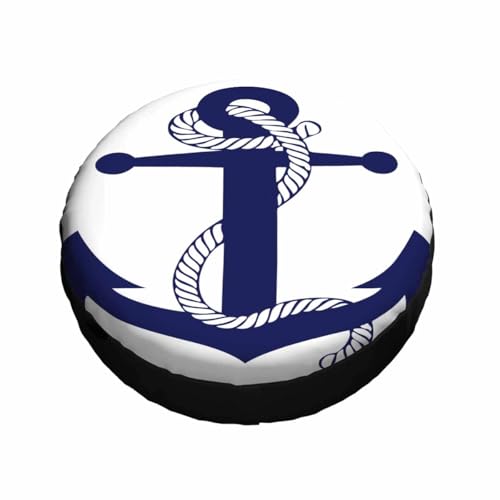 Image of Boat Anchor Spare Tire Cover 15 inch Blue Boat Anchor with Cable Polyester Universal Wheel Tire Cover for Trailer Camping Weatherproof for Rv SUV Truck Camper Travel