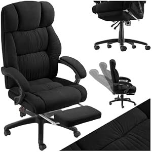 tectake® Silla Oficina Ergonomica con Reposapiés Desplegable, Mobiliario de Oficina, Reposabrazos Ajustables, Sillas Oficina, Sillón, Silla Escritorio, Sillas Escritorio - Negro