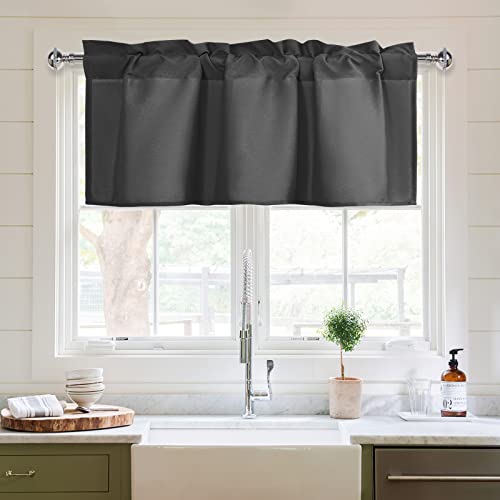 XWZO Kitchen Valances Curtains for Windows Living Room Bedroom Bathroom Toppers Farmhouse Style Rustic Dinning Room Thermal Insulated Rod Pocket, W42 x L12 Inch Length, Dark Grey, 1 Panel