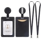 Ugaga 2 Pack Retractable ID Card Badge Holders (Up to 29 inches), Vertical PU Leather Card Holder wi