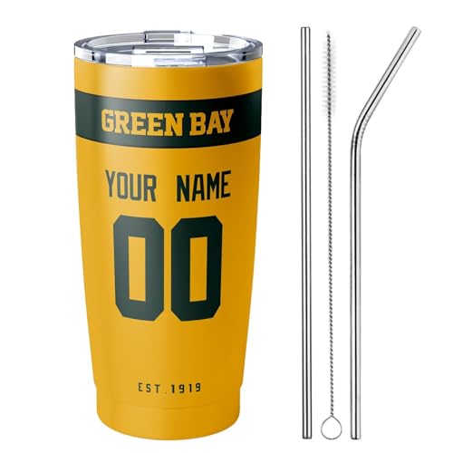 Image of ANTKING Green Bay Tumbler 20 oz Travel Coffee Cup Custom Name Number for Men Women Boy Gifts