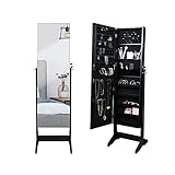 PRINZ Freestanding Jewelry Organizer Armoire with Full-Length Frameless Mirror, Lockable Storage, Black, 60' X 14.3' X 14.3