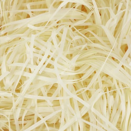 Pumuky 200 Grammes Papier de Remplissage Cadeau,Shredded Papier Kraft Raffia Remplissage,Herbe de Pâques pour Décorer Cadeaux, Artisanat DIY,Paniers et Boîtes (Jaune Crémeux)