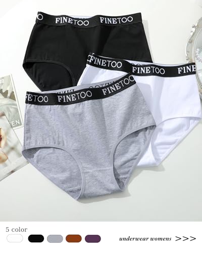 FINETOO Womens Underwear High Waisted Cotton Underwear for Women Soft Panties for Women Full Coverage Briefs 5 Pack