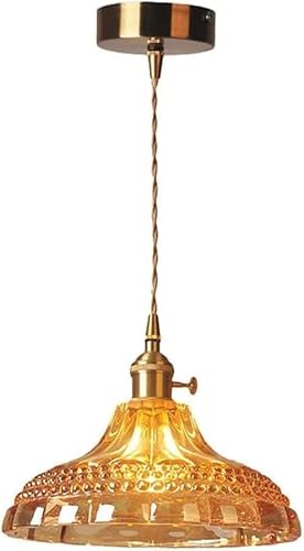 SXECAEPS Modern creative chandelier V-intage Brass Pendant Lamp - Hand Blown Amber Glass Drop Ceiling Light with Kitchen Island Dining Table Hallway Hanging