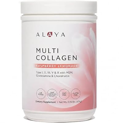 Alaya Multi Collagen Powder - Type I, II, III, V, X Hydrolyzed Collagen Peptides Protein Powder Supplement with MSM + GC (Raspberry Lemonade)