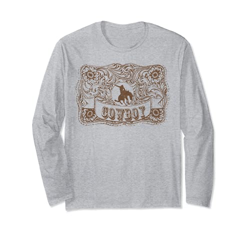 Texas Cowboy Rodeo Fibbia Vintage Retro Rodeo Cowgirl Maglia a Manica
