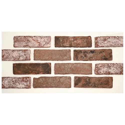 Tenedos 2x8 Tumbled Real Clay Brick Tile Mesh Mounted Rustic