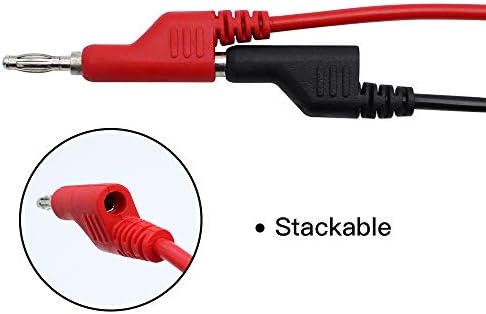 DXLing 2 Pieces Multimeter Probes Needle Tip Insulated Test Probes Copper Lead Jack Multi Meter Needle Tester Lead Probe Wire Pen Cable Red Black with Double-ended Stackable 4MM Banana Plug Test Leads