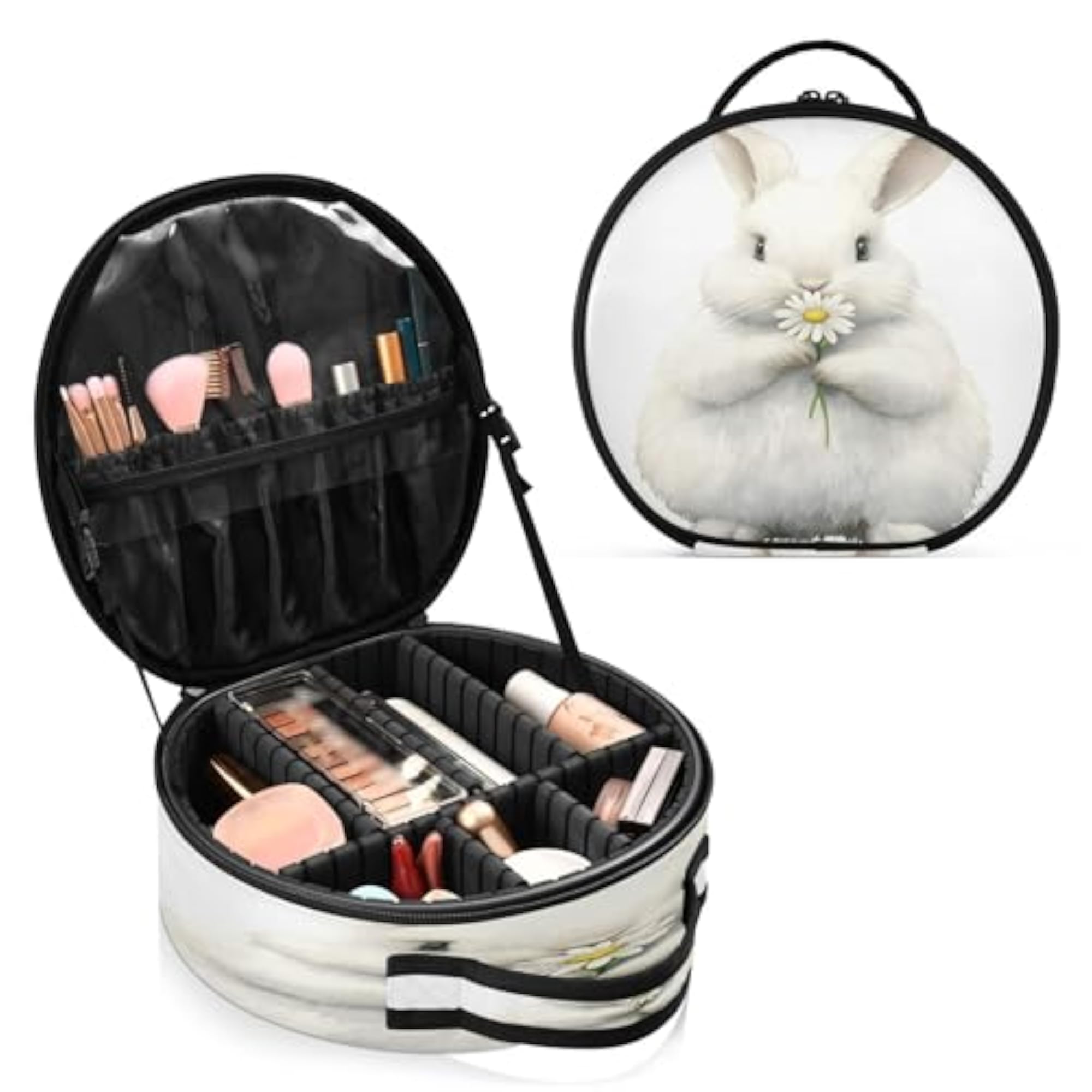 Bunny with Daisy Travel Makeup Case, Portable Organizer