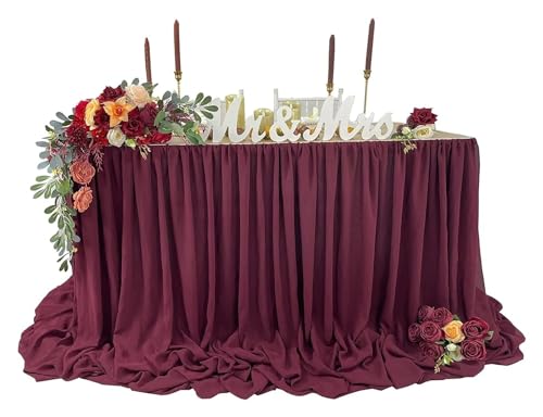 ZYAGH Burgundy Tischrock mit Chiffon-Überwurf