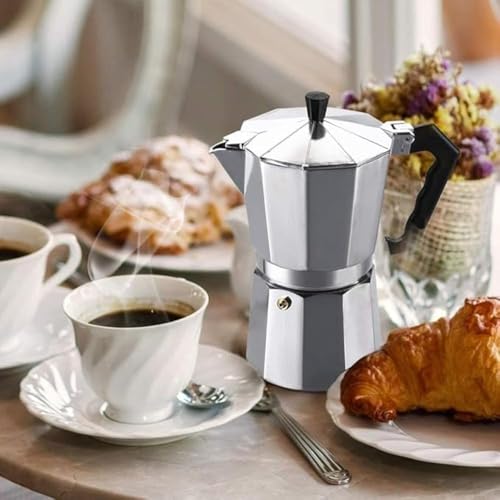 Image of Premium Aluminum Stovetop Espresso Maker Moka Pot Coffee Percolator with Heat Resistant Handle for Home Kitchen Use in Multicolour (can make 2 cups) (YELLOW+BLACK, 12D x 12W x 20H Centimeters)