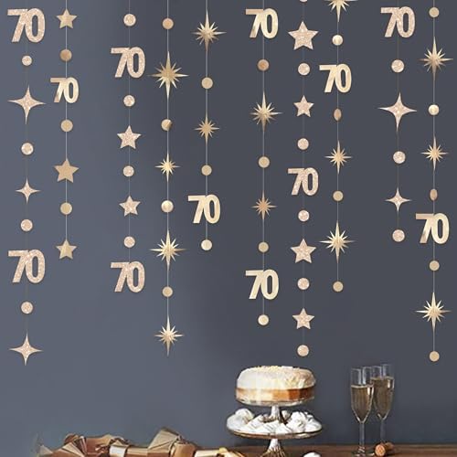 Champagne Gold 70th Birthday Decorations Number 70 Circle Dot Sta...