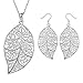 Hot Sale Wedding Fashion 925 Silver Plated Jewelry Set Hook Earings Eardrop Necklace Skeleton Big Leaf