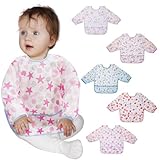 Lictin 5 Pcs Babero con Mangas Impermeable- Babero de Manga Larga con Escote...