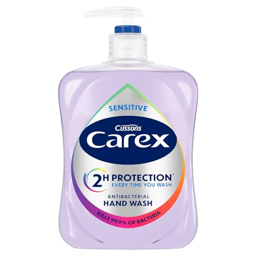 Carex Sensitive Antibacterial Hand Wash - Kills 99.9% of Bacteria & Viruses, Dermatologically Tested Liquid Soap that Cleans, Cares & Protects Hands, 500ml