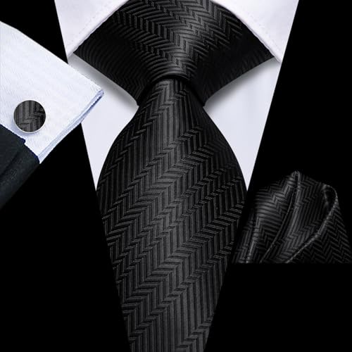 Image of Hi-Tie Men Silk Ties Set with Flower Lapel Pin Necktie Pocket Square Cufflinks for Tuxedo Wedding Business