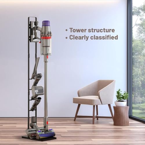 Foho Supporto Per Dyson Gen5 V15 V12 V11 V10 V8 V7 V6 DC30-62, Staffa Organizer Metallo Per Aspirapolvere Con 4 Ganci, Montaggio Senza Foratura, Design Stabile E Portatile - 6