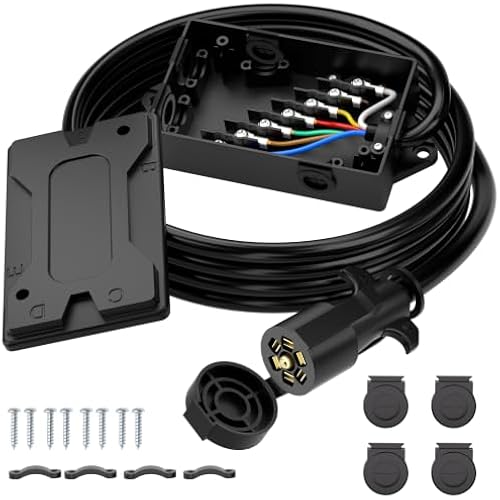 PlugSaf 8FT 7 Way Trailer Wiring Harness Kit with Junction Box