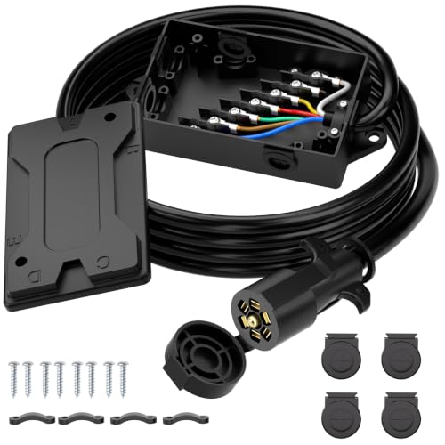PlugSaf 8FT 7 Way Trailer Wiring Harness Kit with Junction Box