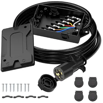 PlugSaf 8FT 7-Way Trailer Wiring Harness Kit with Junction Box