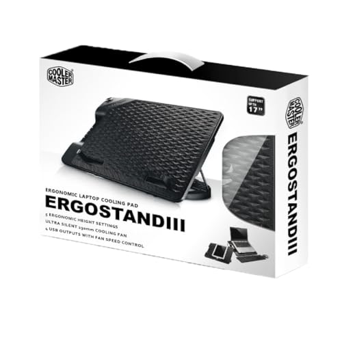 Cooler Master NotePal ErgoStand Lite Refroidisseur Laptop - 5 Hauteurs Réglables, 1 x Ventilateur Mobile 160mm avec Contrôleur de Vitesse, Plaque Mesh Métallique, 2 x Ports USB, Laptop jusqu'à 15,6"