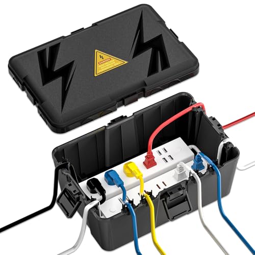iwillink Large Outdoor Electrical Box (12.6 x 8.6 x 5.1 inch) IP54 Waterproof Extension Cord Cover Weatherproof with 8 Cable Seal Entry Power Strip Timer Outlet Plug Holiday Light Black