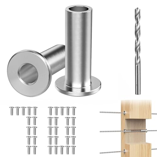Image of Steel DN Mate 70 Pack Stainless Steel Protector Sleeves for 1 /8 inch Wire Rope, Hardware for Deck /Cable Railing System, T316 Marine Grade, Sleeves Come with a Drill Bit DE07