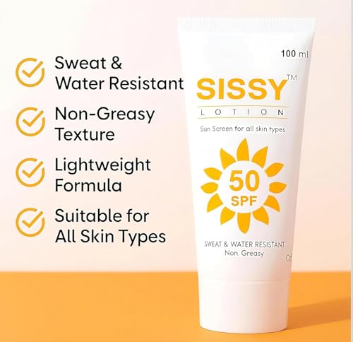 Generic SISSY™ Lotion Sunscreen SPF 50, UVA/UVB Broad Spectrum, All Skin Types, Sweat & Water Resistant, Non-Greasy, 100 ml