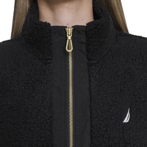 Nautica Women's Jeans 1/4 Zip Mockneck Sherpa Pullover, Black, Large by Nautica - Image 2