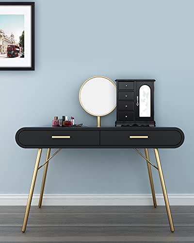 Rr Round Rich Design Jewelry Box - Made Of Solid Wood With 4 Drawers Organizer And Built-In Necklace Carousel And Large Mirror Black #TOP6