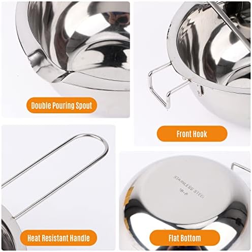 Chocolate Melting Pot, 600ml/20oz Stainless Steel Universal Double Boiler Spouts with Long Handle Spoons Baking Tools for Butter, Chocolate, Candy, Cheese, Candle, Soap and Wax Making Kit