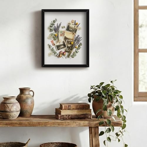 8x10 Shadow Box Frame | Soft Linen Back & Push Pins Included, Polystyrene Glass Memory Display Case for Flowers, Tickets & Cherished 3D Items, Black
