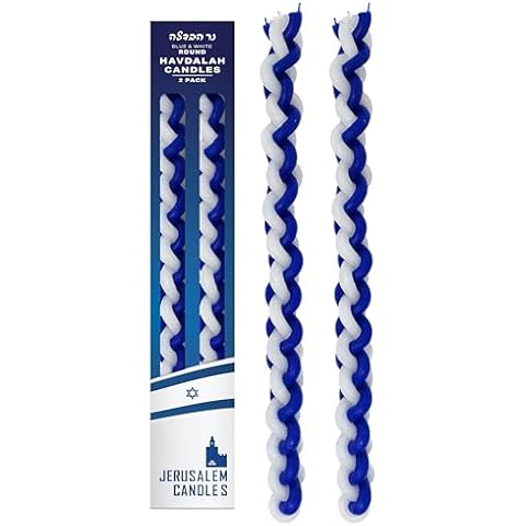 Jerusalem Candles Havdalah Candle - Braided Blue and White - Round Havdallah Candles - 2 Pack Cover