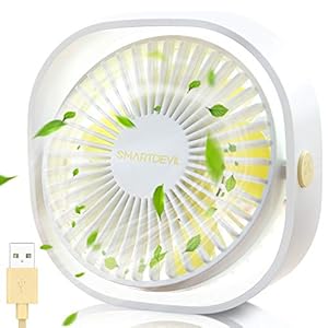 SmartDevil Small Personal USB Desk Fan,3 Speeds Portable Desktop Table Cooling Fan Powered by USB,Strong Wind,Quiet Operation,for Home Office Car Outdoor Travel (Natural White)
