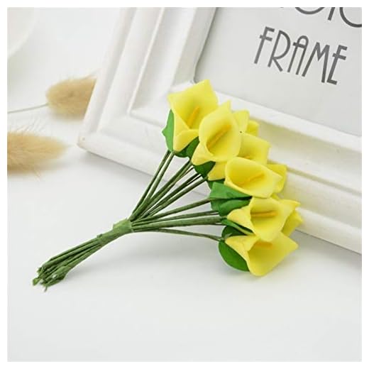 Artificiella växter DIY Wreath Box Present Mini Pe Foam Calla Scrapbooking 144PCs artificiella blommor Juldekorationer för hembröllopstillbehör (Color : Yellow)