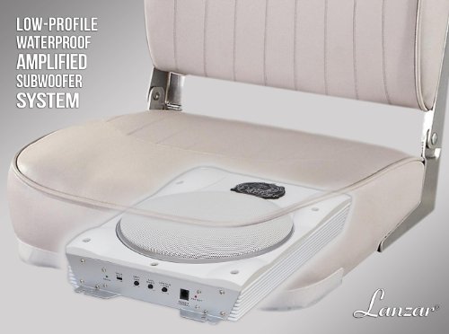 Lanzar Low Profile Marine Subwoofer System - 1000 Watt 8 Inch Slim Active Waterproof Amplified Bass Speaker - Underseat Mount Audio Sound Amplifier Box, Marine Vehicles - Lanzar Aqtb8 (White) #TOP6