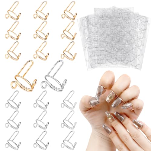 ASTONFOG 20PCS Wudu Nail Rings with 120PCS Adhesive Nail Tabs ,Wudu Nail Rings for Acrylic Nails Non-Tarnish Adjustable No Glue No Adhesive Women Gift Ring Set for HALAL NAILS, Nail Art Decoration