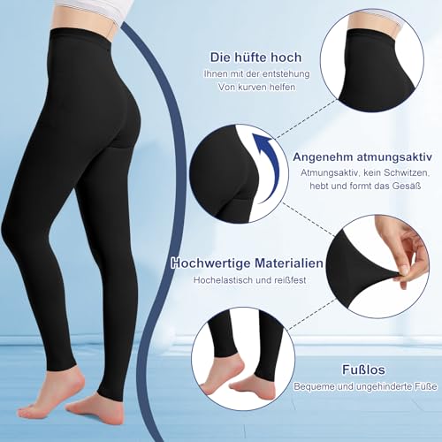 Medizinische kompressionsstrümpfe damen & Herren20–30 mmHg, progressive Stützstrumpfhose, Undurchsichtig Zehenfreie Kompressionshose klasse 2, geeignet für Krampfaderödeme, TVT (Schwarz, M)