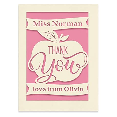 Personalised Thank You Card | Laser Paper Cut Thank You Teacher Card with Envelopes | Custom Gift for Teacher Teaching Assistant Nursery Teacher Graduation (Pink) Cover