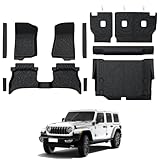 GALVAGNITE Floor Mats for Jeep Wrangler JL 4XE 4-Door 2021-2025, All Weather Floor Mats Trunk Cargo Liner with Backrest Protectors and Door Sill Guards Accessories, Full Coverage Set