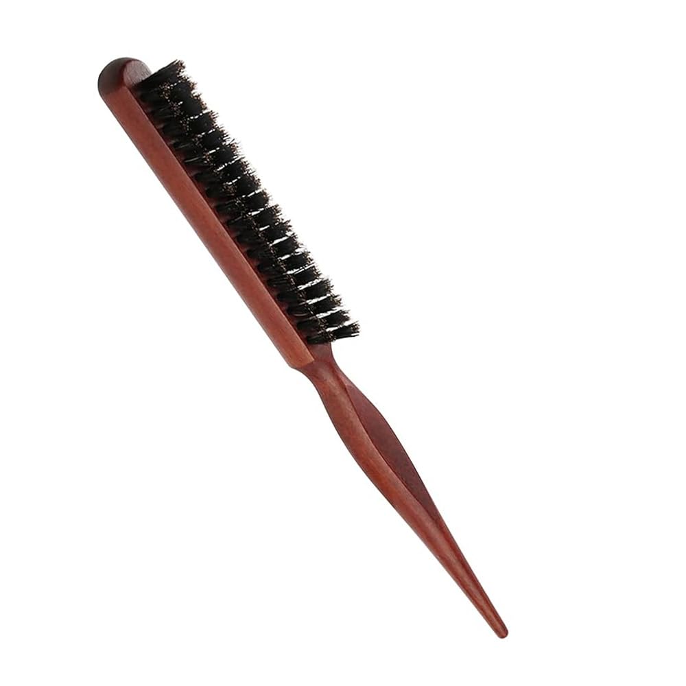 D-DIVINE Wooden Teasing Brush Rat Tail Combs for Back Combing, Root Teasing to Add Volume and Hair Care Scalp Massage for Women Hair Growth-image-1