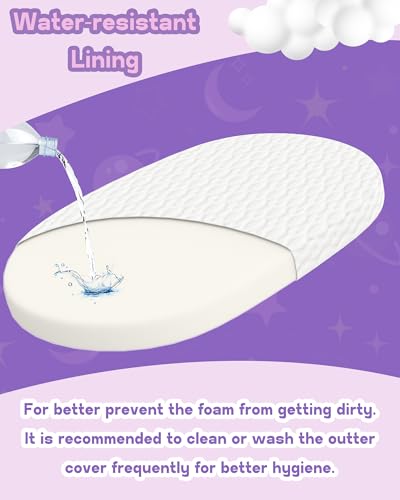 Image of WELLZEE Oval Bassinet Mattress 29 inchx17 inch, Fits for 4moms MamaRoo Bassinet, Skin-Friendly for Baby, 100% Breathable & Washable Cover, Water Resistant Lining, Suppotive High-Density Foam