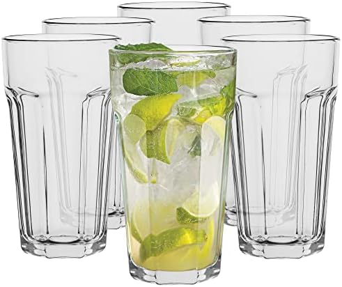 TREND FOR HOME Tumblers Glass Set Water Glasses XXL | 630 ml | Set of 6 Highball Tall Milkshake Juice Smoothie Glasses Vintage Glass Set | Dishwasher Safe | Collection Alva | Transparent