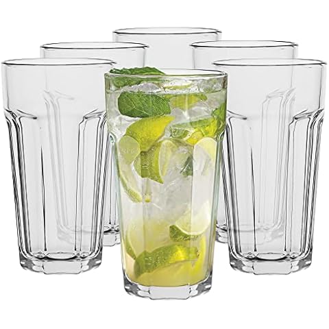 TREND FOR HOME Tumblers Glass Set Water Glasses XXL | 630 ml | Set of 6 Highball Tall Milkshake Juice Smoothie Glasses Vintage Glass Set | Dishwasher Safe | Collection Alva | Transparent Cover