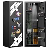 Pacriond 8-12 Large Gun Safe, Unassembled Biometric Gun Safe for Rifles and Shotguns with Lockable Inner Cabinet & Removable Adjustable Pegboard, Rifle Safe with Dual Alarm & Mute Function